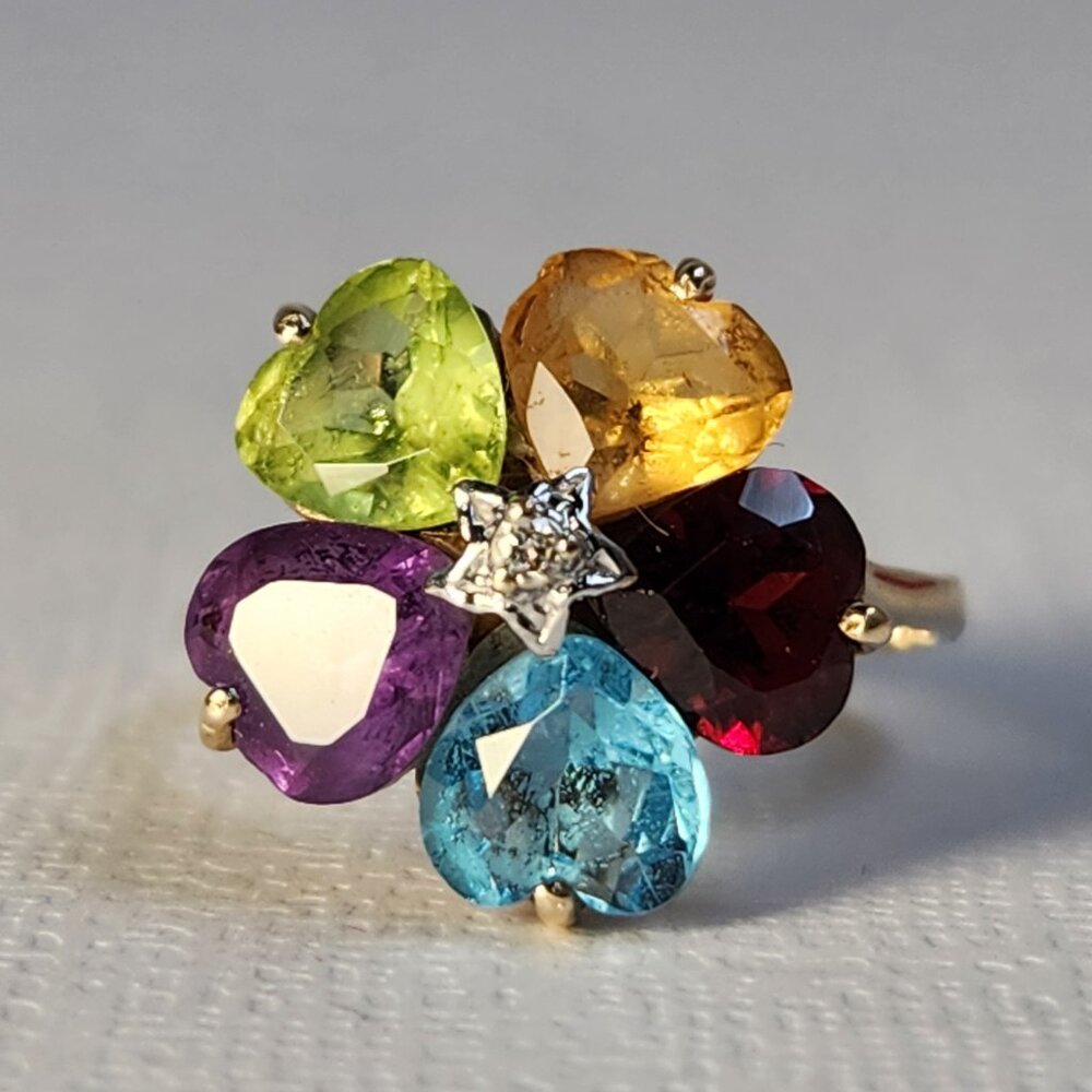 1982 Diamond 14K Solid YG Heart Peridot Amethyst Garnet Topaz Citrine Ring Sz 7 - Picture 3 of 14